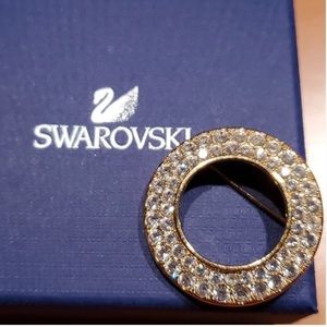 Vintage Swarovski Pave Crystal Goldtone Swan Signed Brooch Pin